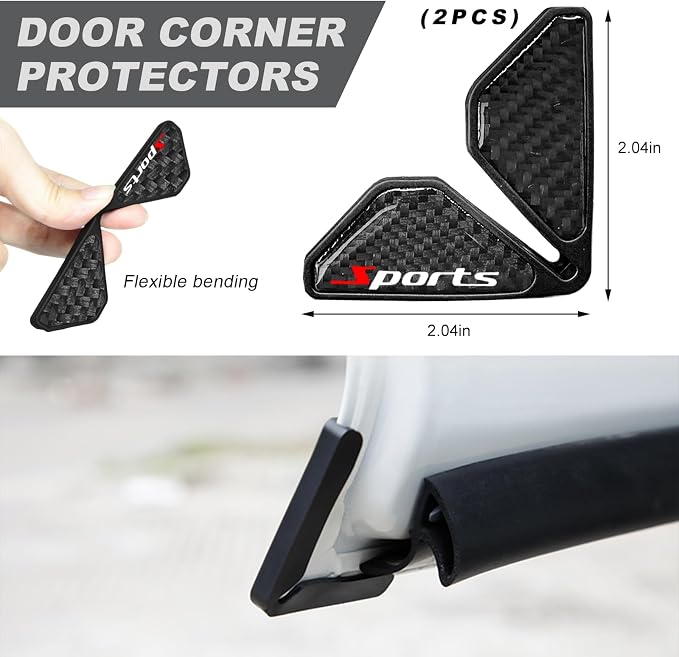 2 PCS Car Door Corner Protector Edge Guards, Real Carbon Fiber Anti-Collision Car Door Edge Protector, Self-Adhesive Decorative Auto Corner Protect, Vehicle Exterior Accessories (Black Sport)