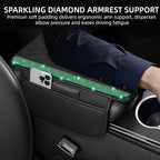 Bling Car Center Console Cover, Leather Car Arm Rest Cover Cushion with 2 Storage Bags, Universal Auto Armrest Protector Storage Box, Bling Accessories Interior for Most Vehicles (Green)