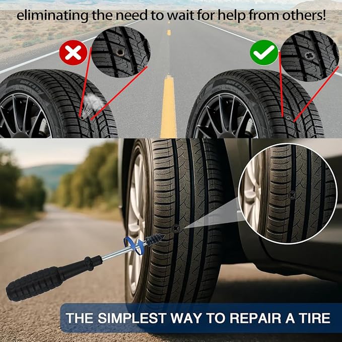 Tire Repair Rubber Nails Kit with 2 Sizes,2026 New Vacuum Screw Type Tire Plug Fast Tool with Screwdriver,Self-Service Screw in Tire Plugs Repair Tools for Car,Motorcycle,Truck,Bikes (40Pcs)