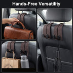 Car Seat Hooks Dual Hangers Storage Organization Gadgets Accessories 2 Pack | Headrest Holder for Purses, Bags, Coat and Handbag, 360° Rotating, Car Interior Gadgets Universal for Truck, ATV, RV - Brown