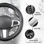 Bling Steering Wheel Cover - Crystal Studded Rhinestone Non-Slip Breathable Design for Women/Girls, Universal Fit 14.5-15 Inch Black