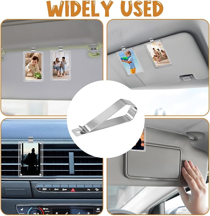 6Pcs Car Sun Visor Photo Frames, Visor Clips for Cars DIY Sunshade Photo Frame Clip Stainless Steel Material, Not Easy to Damage Strong Hold Accessory for Car, Home & Office