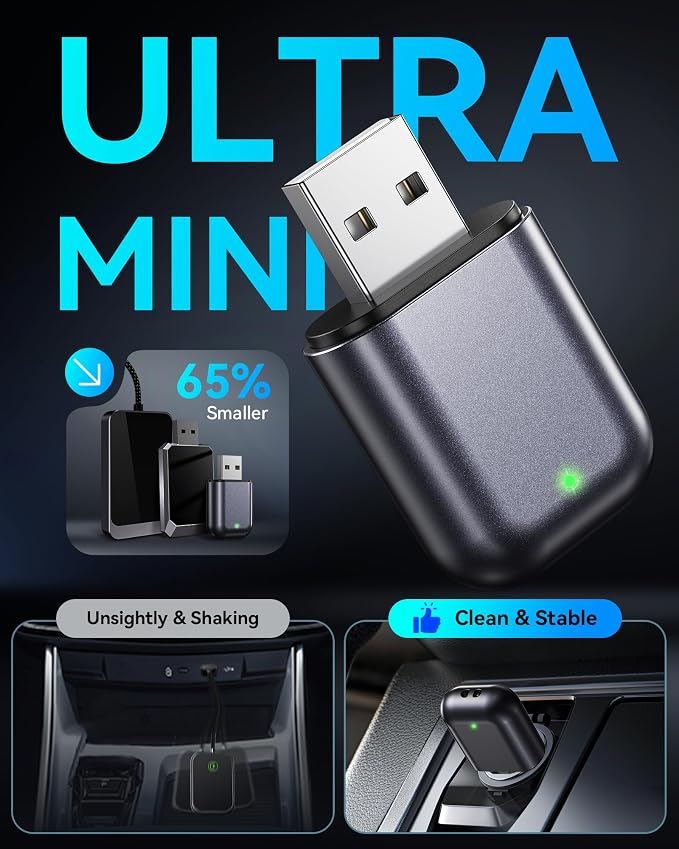 Wireless Carplay Adapter for iPhone Newly Upgraded, Ultra-Mini USB Design Wired to Wireless for Apple Car Play, Stable Low-Lag GPS Plug & Play for iOS 10+ & Cars from 2016+ (Starry Sky)