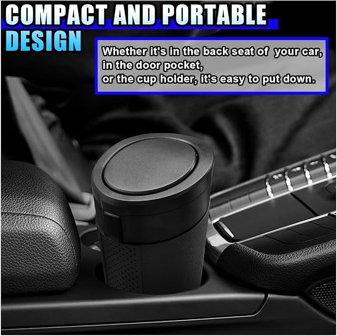 Car Trash Can Bin with Lid, Leakproof Automotive Side Door Garbage Can, Mini Vehicle Cup Holder Trash Bin, Portable Auto Organizers & Storage Accessories for Car, Home, Office (1PC/Black)