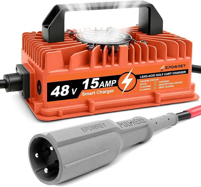 48 Volt Golf Cart Battery Charger 15 AMP for Club Car Precedent & DS Series with 3-Pin Round Plug- Lead Acid