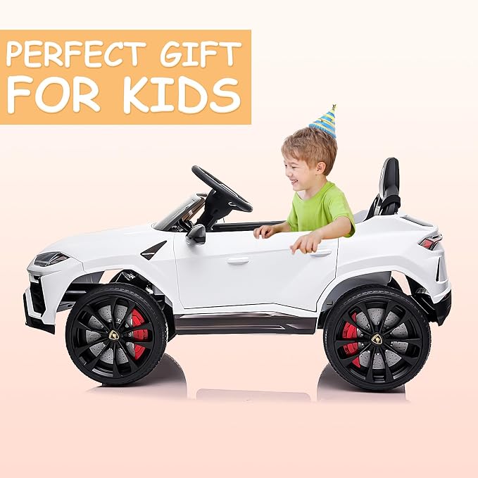 Electric Car for Kids 12V Licensed Lamborghini Ride On Car with Remote Control,Max Speed 2.5Mph,LED Lights,Music Players,Opening Doors,Spring Suspension,Toddler Cars to Drive (White)