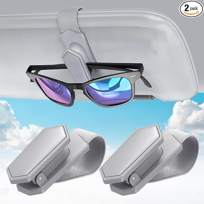 One-Handed-Operation Sunglasses Holder for Car, Visor Sunglass Holder Clip, Car Accessories Interior, Universal Fit Silicone Padded Visor Sunglass Holder Car, Unmatched Durability (2 Pack)