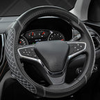 Customized Auto Car Steering Wheel Cover for Toyota Rav4 Corolla Camry Highlander (Diamond Quilted-Black+Gray-Standard Size)