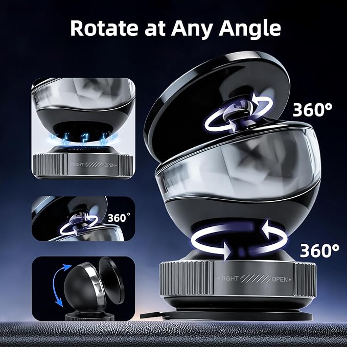 Magnetic Phone Holder for Car with 360° Adjustable Vacuum Spherical Design Phone Mount for Car Home Gym Office Compatible for iPhone 17 Pro Max 16 15 14 13 12 Air Plus and Android