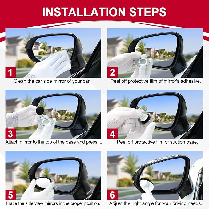Blind Spot Mirror, Oval HD Glass Frameless Convex Rear View Mirror with wide angle Adjustable Stick for Cars SUV and Trucks, Pack of 2