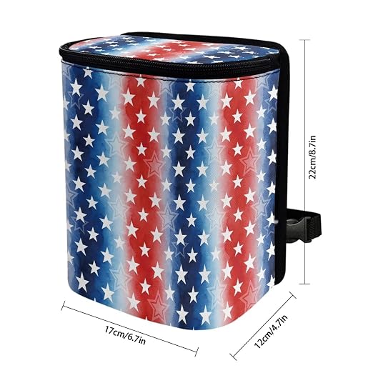 American Flag Star Print Car Trash Can with Lid, 4th of July Leak Proof Auto Trash Bag Hanging Vehicle Garbage Can Multipurpose Storage Container for Back Seat Road Trip