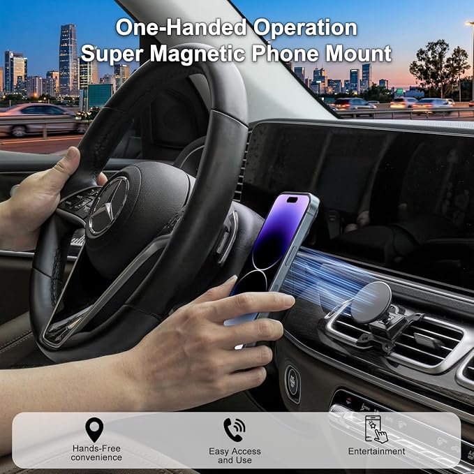 Car Phone Holder for Mercedes-Benz 2020-2026 GLE GLS, Strong Magnetic Phone Mount Compatible with MagSafe, 360° Rotation, No-Damage Installation, Exclusive Custom Fit for GLE GLS Accessories