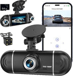 4 Channel 1080P Dash Cam Front Rear Left Right, 170° Wide Angle Car Camera with 5GHz WiFi App Control, Super Night Vision, 24H Parking Monitor, G-Sensor, Loop Recording, 64GB SD Card Included