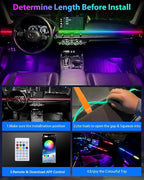 Acrylic LED Lights for Car, 43.3in RGB Strip Light Car LED Lights Interior with USB Port, App Control, Music Sync, 146 LEDs Interior Ca r Lights for Women Men Gifts