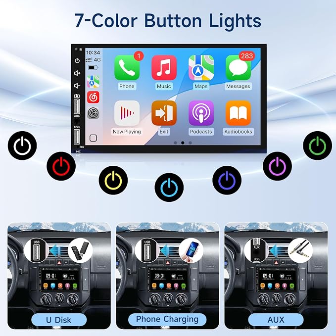 Double Din Car Stereo Radio Support Apple Carplay&Android Auto, 7inch HD Touchscreen Double Din Radio with Bluetooth, Car Audio Receivers, Camera, MirrorLink, FM Radio, 2 USB/TF/AUX/Subwoofer