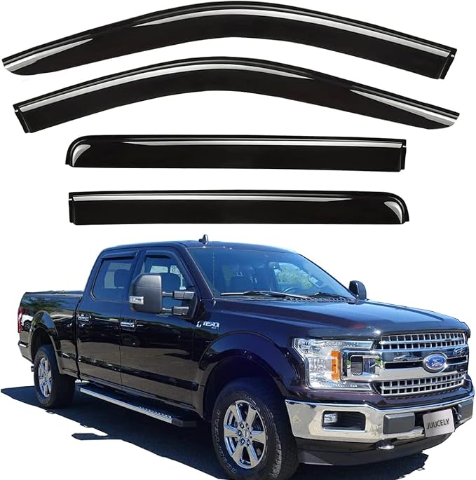 Side Window Visors Rain Guards Vent Deflectors for 2015-2025 Ford F150 Crew Cab, 2017-2025 F250 F350 SuperDuty Crew Cab, Smoke Window Vent Sun Shade Truck Accessories 4pcs 94975