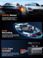 4K Dash Cam Front, Built-in 5G WiFi, 32GB Card Included, Dash Camera for Cars, Mini Dashcam with Super Night Vision, Loop Recording, G-Sensor, 24 Hours Parking Monitor, Support 256GB Max