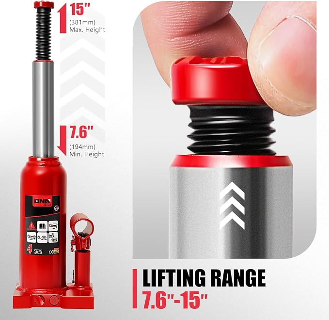4 Ton / 8000 lbs Lifting Automotive Welded Hydraulic Bottle Jack for Car SUV Pickup, Auto Repair, with Manual Handle & Carrying Storage Case, Red