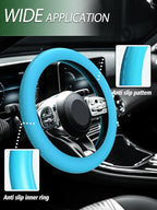 Car Steering Wheel Cover, Non-Slip Silicone Material, Multiple Color Choices, Universal Auto Parts Steering Wheel Cover, Suitable for Most Cars (Light Blue)