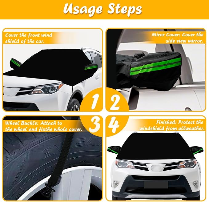 Car Windshield Snow Cover with Side Mirror Covers， Weatherproof Suitable for Ice & Sleet Winter, Sun, Frost, Extra Large Size Fits for Most Vehicles and SUV (83" x 65")