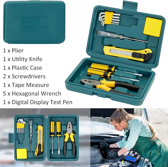 131 Pieces Car Emergency Safety Kit Bag with Air Compressor Jumper Cable Tire Pressure Gauge Roadside Emergency Car Kit for Vehicles