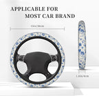 Blue Flower Steering Wheel Cover - Cute Vintage Blue Flower Steering Wheel Cover Flowers Cute Anti-Slip Universal Breathable 14-15-in 2 Car Cup Coasters for Men Women