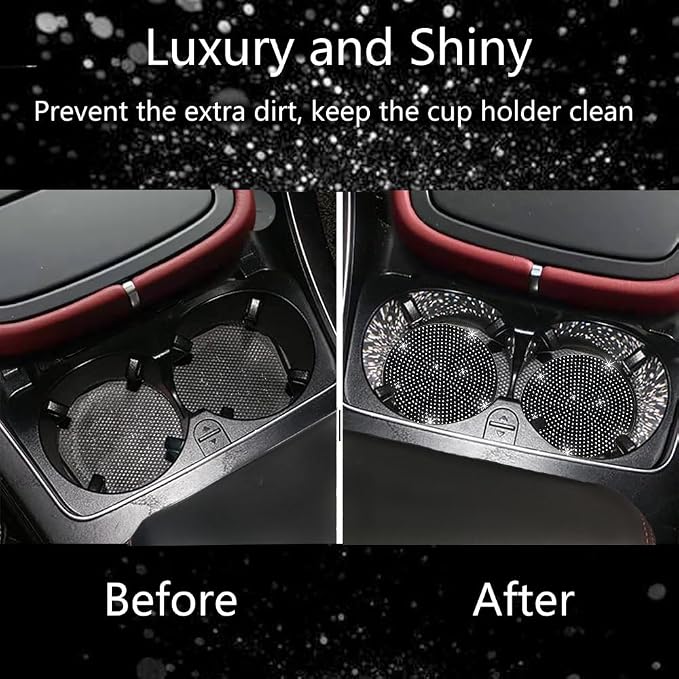 4pcs Bling Car Cup Holder Coaster, 2.75 inch Anti-Slip Shockproof Universal Fashion Car Coasters Insert Bling Crystal Rhinestone Automotive Interior Accessories for Women (4 pcs, Black)