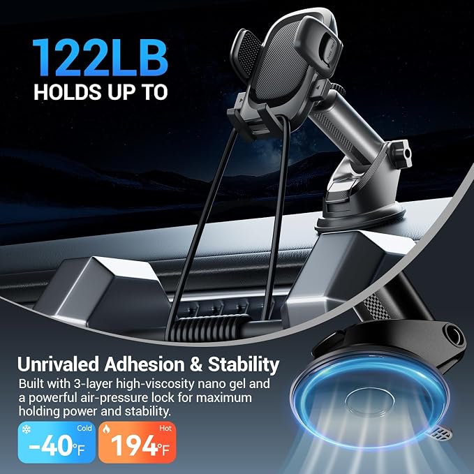 3-in-1 Car Phone Mount Strongest Suction & Clamp | 2026 Upgraded Design, 122lb Suction, 360° Adjustable Car Mount, Dashboard/Vent/Windshield Mount, iPhone & Samsung Compatible