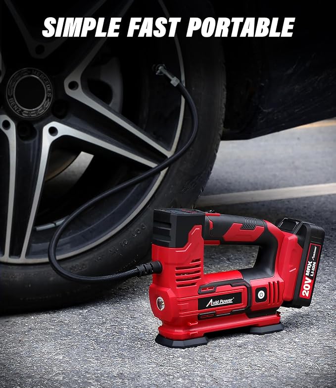 Tire Inflator Portable Air Compressor, 20V Cordless Car Pump w/Rechargeable Li-ion Battery, 12V Car Power Adapter, Digital Pressure Gauge, 150PSI Tire Compressor for Many Inflatables