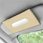 Car Tissue Holder, Auto Sun Visor Napkin Holder Hanging Paper Towel Dispenser with Tissue Refill, Premium Leather Napkin Case Mask Organizer for Backseat & Visor, Car Accessories (Beige)
