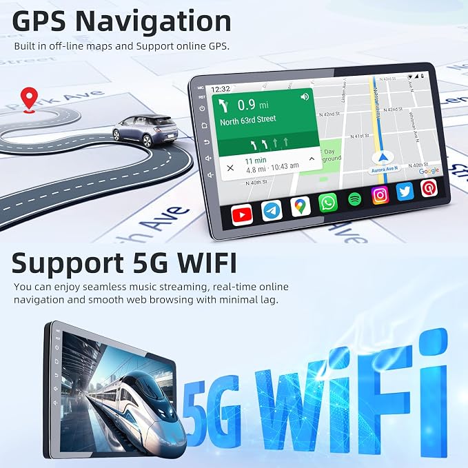 [4+64G] Car Radio Stereo for Jeep Patriot Compass 2010-2016: 10 inch 1280 * 800 IPS HD Touch Screen Replacement with Wireless CarPlay Android Auto 5GWiFi GPS Bluetooth Backup Camera SWC FM