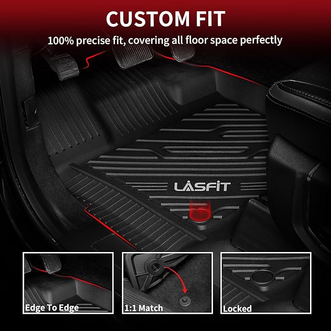 Floor Mats for Ford F-150 2015-2026 | F150 Lightning 2022-2025 SuperCrew (Rear w/o Fold Flat Storage) Carpet Floor All Weather Protector TPE Truck Liners- 1st & 2nd Row, 3pcs Black