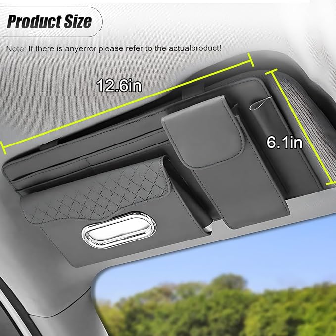 ZIMISI Leather Car Visor Organizer, Sun Visor Storage Bag, Car Tissue Holder, Multi-Pocket Document Holder, Vehicle Travel Accessories for Pen, License, Cards, Sunglasses, Tissues (Grey)