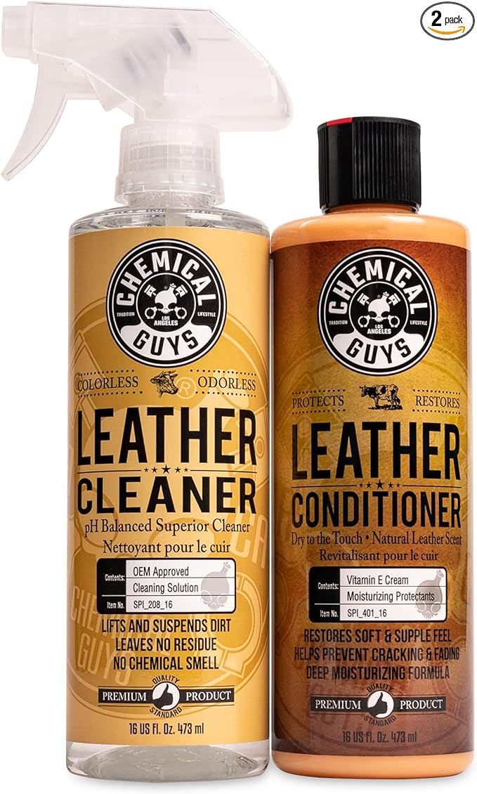 Leather Cleaner and Conditioner Kit - Car Cleaner and Conditioner, Safely Cleans & Conditions Leather Car Interiors, Furniture, Shoes, Boots, Bags, Apparel & More, 2 Bottles (16 oz Each)