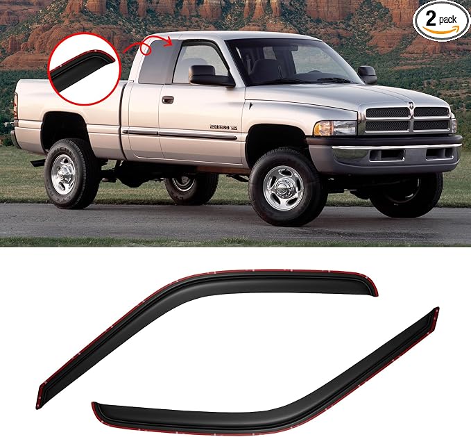 in-Channel Window Visor for 1994-2001 Dodge Ram 1500, 1994-2002 Dodge Ram 2500/3500 Pickup (Excludes Towing Mirror), Rain Guards Shields Vent Deflector Shade Wind Dark Smoke, 2PCS