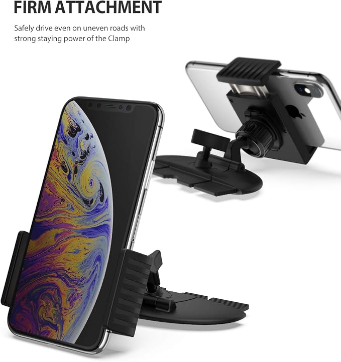 2 in 1 CD Slot Car Phone Holder Mount One Touch Premium Adjustable Phone Grip Strong Magnet Clip Cradle for Universal Smartphone - Black