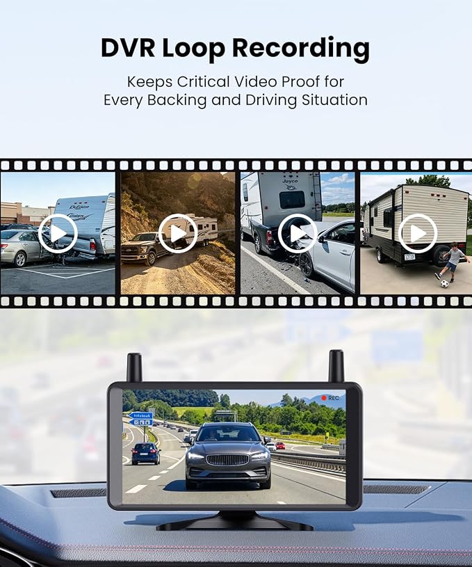 2 Solar Wireless Backup Camera: Dual Antenna for Stable Live View | 1Min Quick Install, 6" Dual-Split Screen with 1080P Color Night Vision, Long Battery Rechargable for Car Truck Trailer