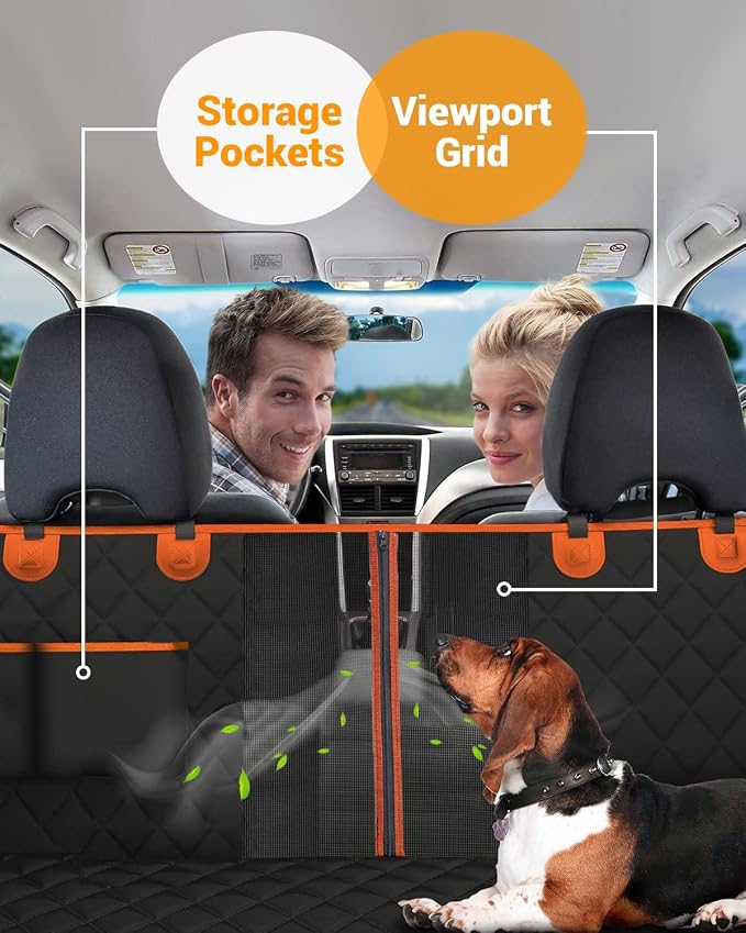 Dog Car Seat Cover, Heavy Durable Dog Seat Cover for Back Seat, 100% Waterproof Scratch Proof Nonslip Dog Hammock for Car with Side Flap, Pet Back Seat Covers Large 60" W x 64" L