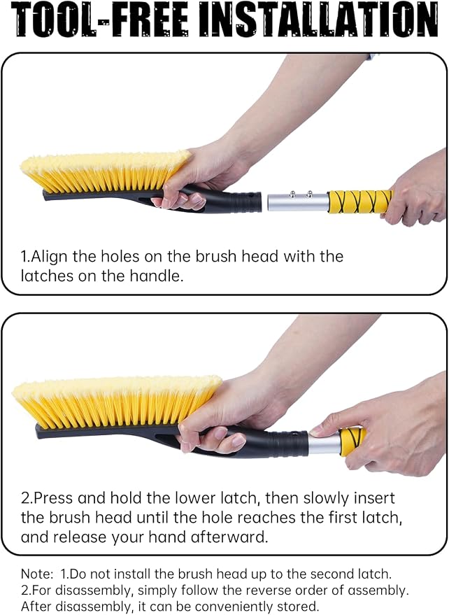 27" Snow Brush and Ice Scrapers for Car Windshield, Yellow, 2 Pack | Detachable Windshield Scraper, Snow Removal Tool with Ergonomic Foam Grip for Cars, Trucks, SUVs