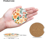 Flowers Absorbent Car Coasters for Cup Holders,2 Pack 2.56" Ceramic Coasters with Cork Back and Finger Slot, Auto Accessories for Women & Men.
