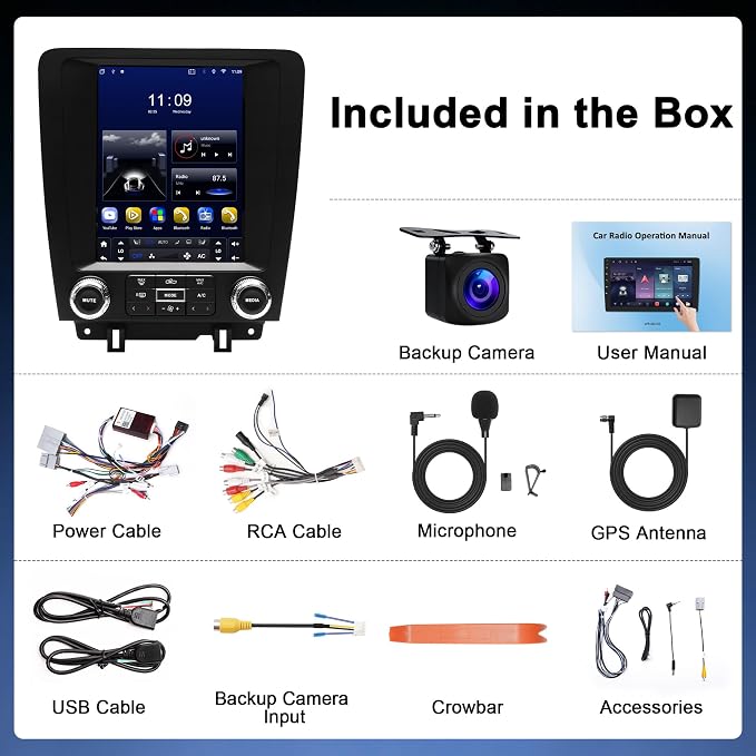 4G+64G Car Radio for Ford Mustang 2010-2014: 9.7" Upgrade Android 15 Stereo | Head Unit Wireless CarPlay Android Auto, BT 5.4, WiFi 6, GPS, FM, RDS, EQ, SWC, 1080P Backup Camera