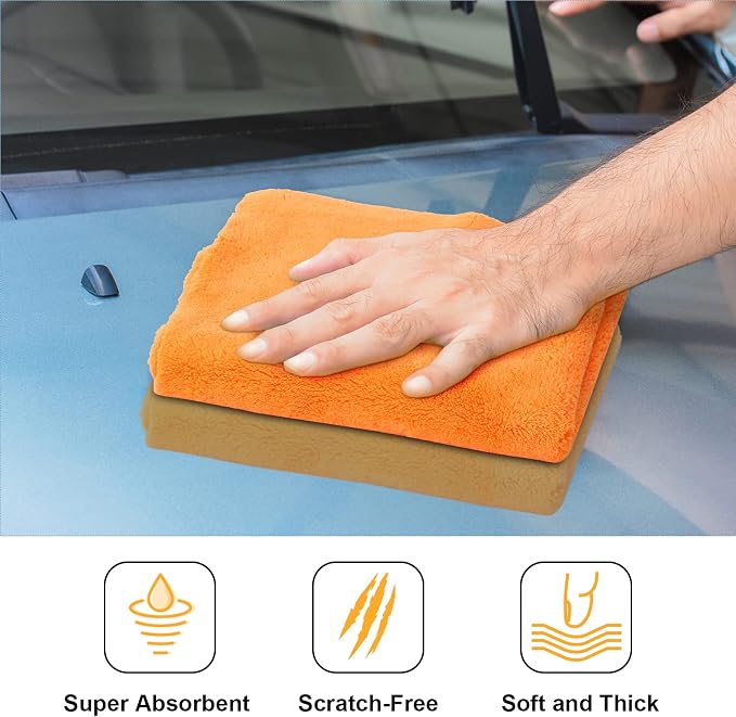 30 Pcs 16 x 16 Inch Edgeless Microfiber Plush Towels for Cars Detailing Drying Wash Polishing Absorbent Cleaning Cloths, 500 GSM (Orange)