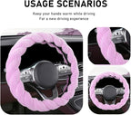 Fluffy Car Steering Wheel Cover, 15 Inches Anti-Slip Round Fuzzy Winter Steering Wheel Protector, Soft Warm Plush Steering Wheel Cover for Women Girls, Car Accessories (Purple, D-Shaped)