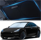 Tesla Windshield Sun Shade (Model 3/Y), Reflective Polyester Blocks Heat & Sun, Foldable Car Window Sun Blocker, Mirror Cut-Out, Fade-Resistant Sunshade, Tesla 3 Accessories