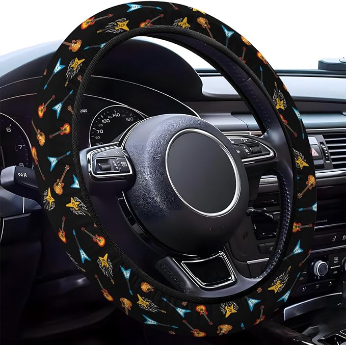 Guitarist Steering Wheel Cover, Non Slip Polyester Car Wheel Protector for Car SUV Truck, Universal 15 Inch