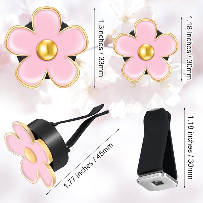 6 Pcs Daisy Flower Air Vent Clip Accessories Air Conditioning Outlet Clip Car Air Freshener Dashboard Accessories Charm Car Inter Decor(3 cm, 3.3 cm,Black, Pink, White)