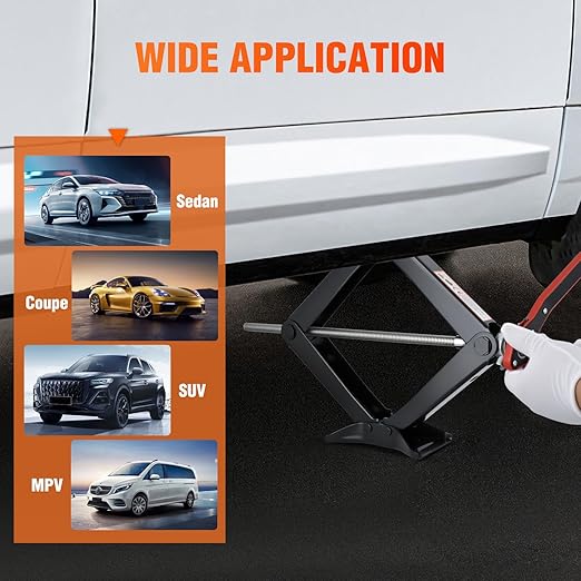 Scissor Jack Kit for Car 1.5 Ton(3307 lbs), Heavy Duty Portable Steel Scissor Lift Jack Car Tire Changing Kit with Ratchet & Lug Wrench for Sedan SUV MPV, 3.9''-13.6'' Lifting Range, Black