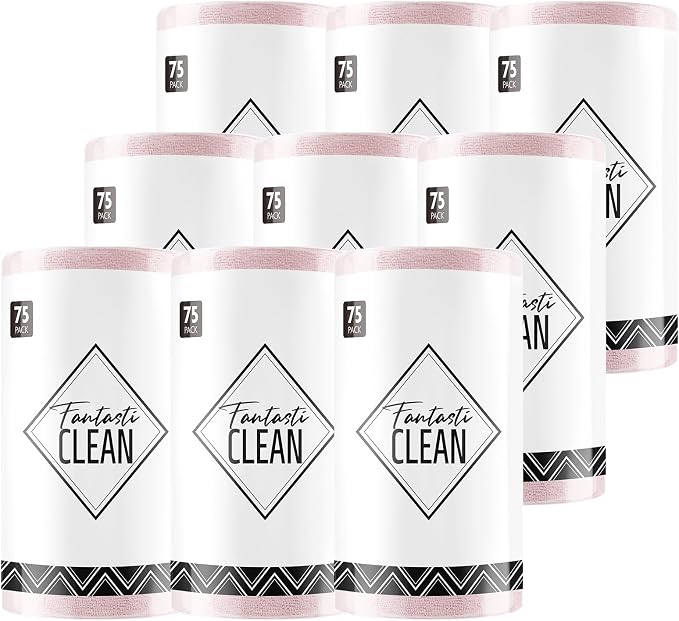 Microfiber Cleaning Cloth Rolls- 675 Sheets (9 Rolls of Pink) | 12'' by 12'', Super Absorbent, Lint-free, Tear-away Microfiber Towel Roll, for All-Purpose Cleaning