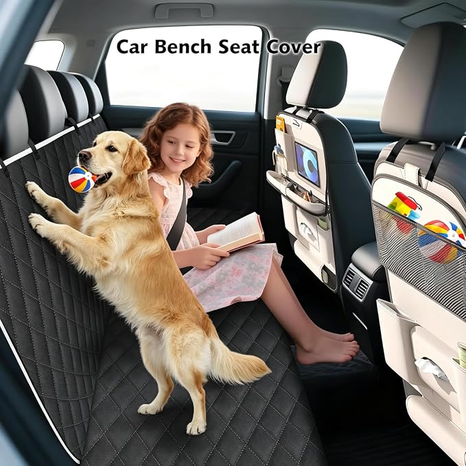 Dog Hammock for Car Back Seat Scratch Proof Nonslip Pet Car Seat Cover,Side Flaps with Zipper, Heavy Duty Car Seat Cover for Dogs with Storage Bag (Black-Zipper)