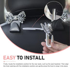 2PCS Bling Bow Car Seat Headrest Hooks, S Type Cute Bow Car Seat Back Hanger Storage for Purses Bags Grocery, Crystal Rhinestone Vehicle Rear Seats Organizer, Universal for Most Cars (Pink)